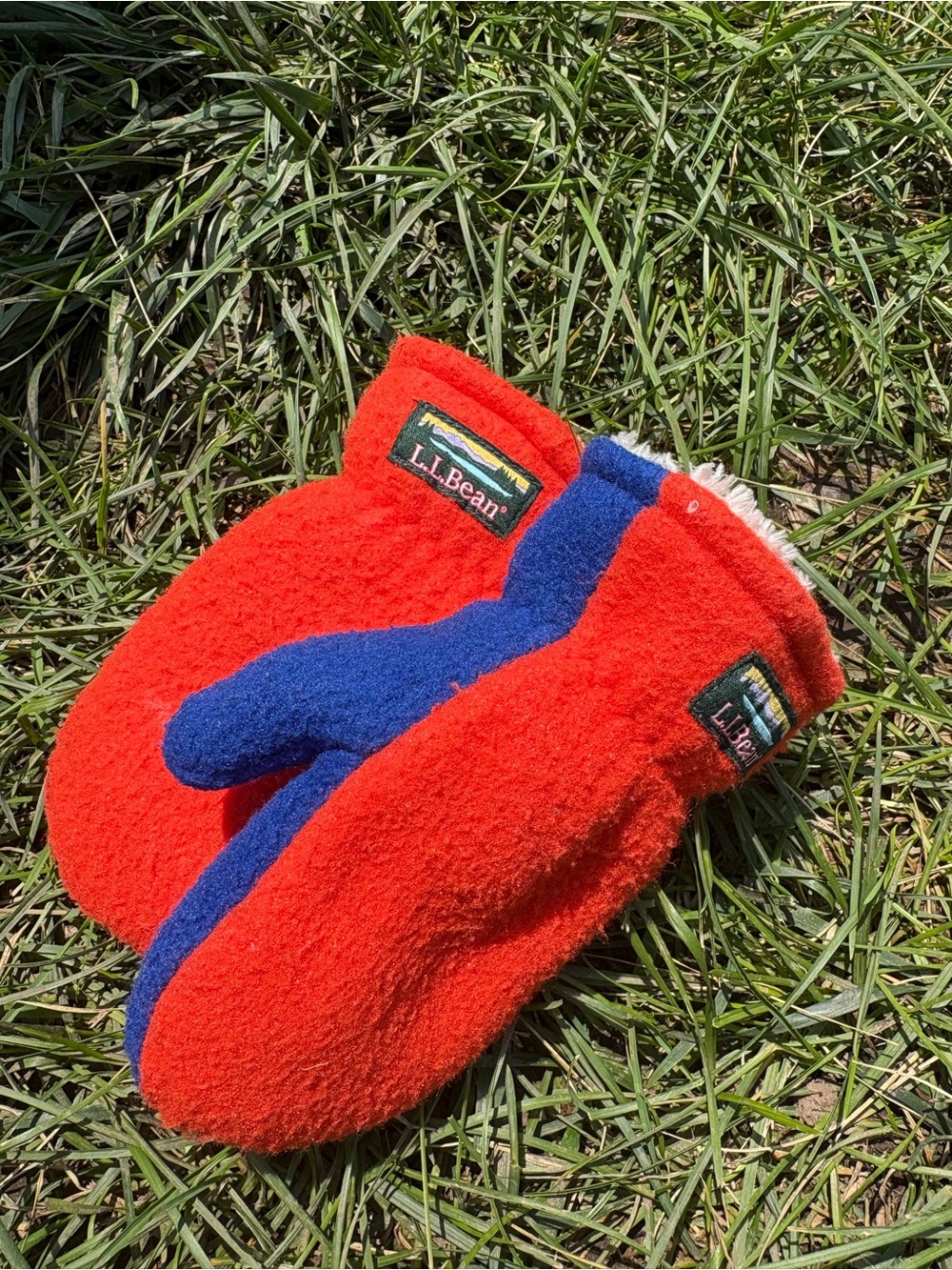 L.L. Bean Bright Red Mittens with Blue Palms - Kids
